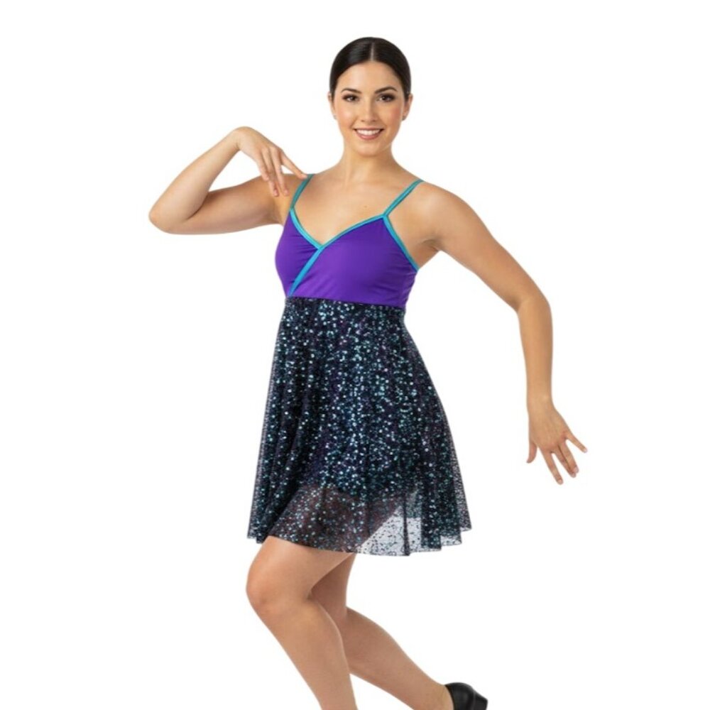 Body Wrappers Luminous Sequins Dance Skate Dress M Purple Black Style Costume